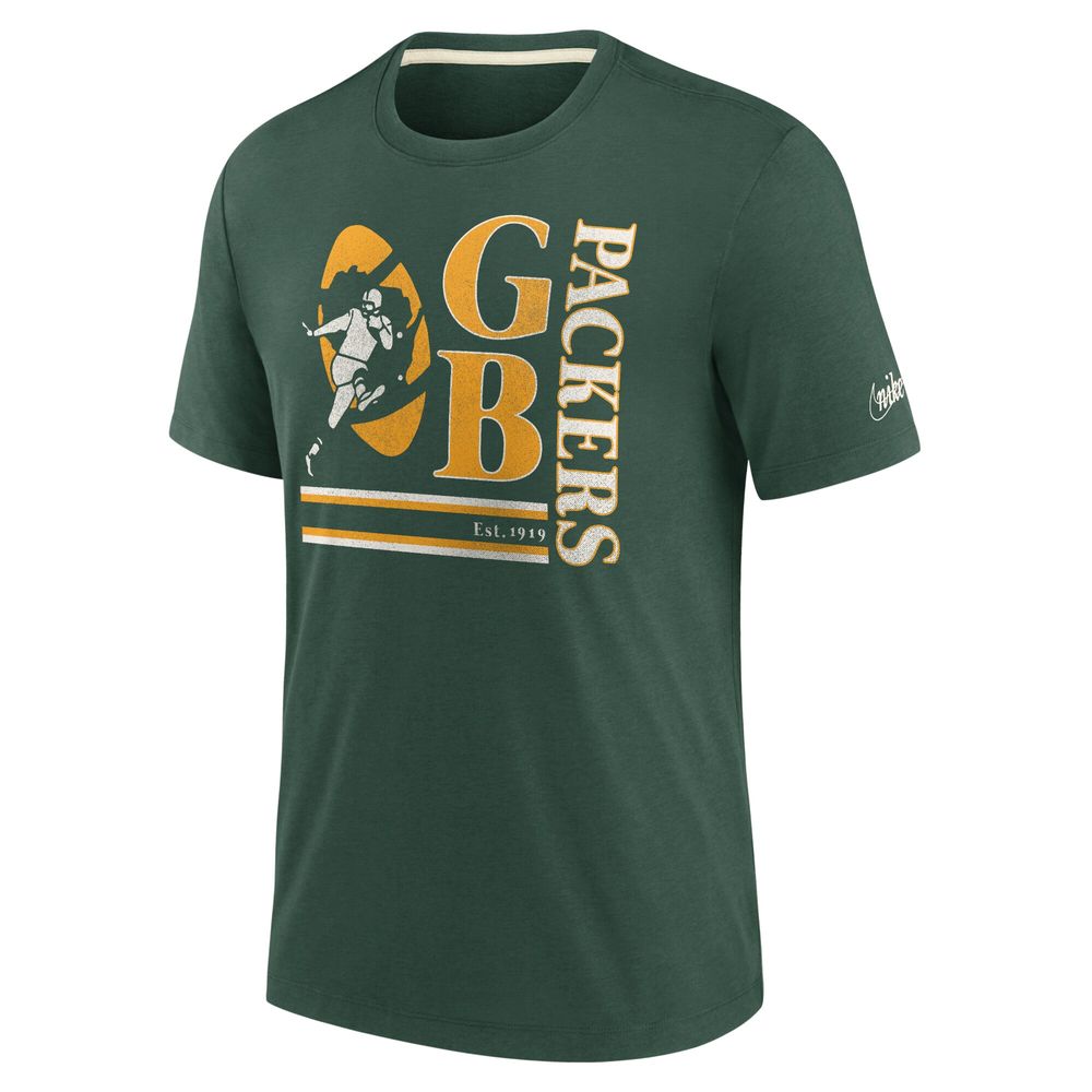 Men's Nike Green Bay Packers Wordmark Logo Tri-Blend T-Shirt