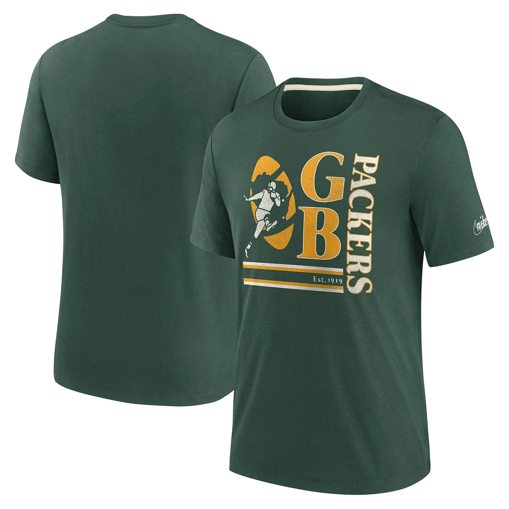 T-shirt à trois mélanges avec logo Wordmark des Green Bay Packers Nike vert pour homme