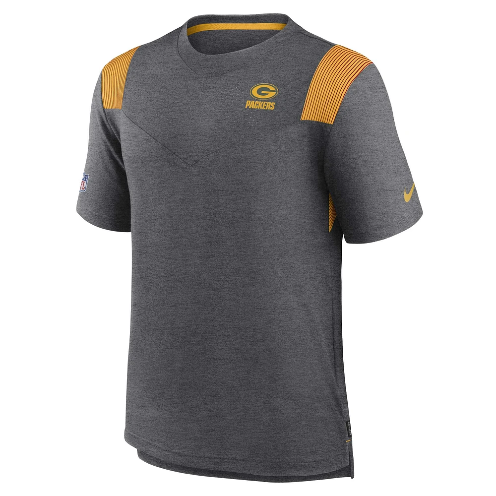 T-shirt de joueur performance Nike Heather Charcoal Green Bay Packers pour homme avec logo ton sur