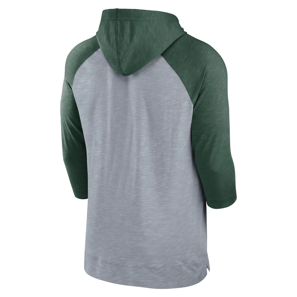 Men's Nike Heather Gray/Heather Green Bay Packers Raglan 3/4-Sleeve Pullover Hoodie