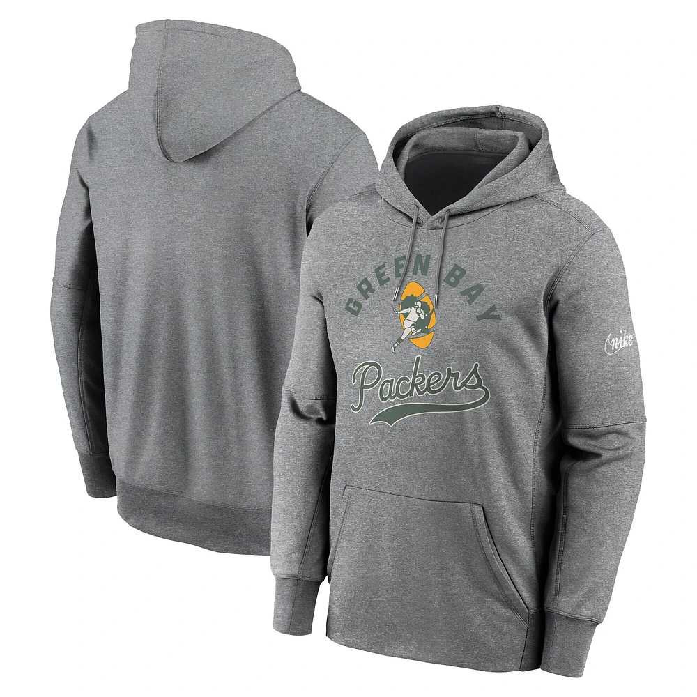 Men's Nike Heather Gray Green Bay Packers Performance Fleece Pullover Hoodie