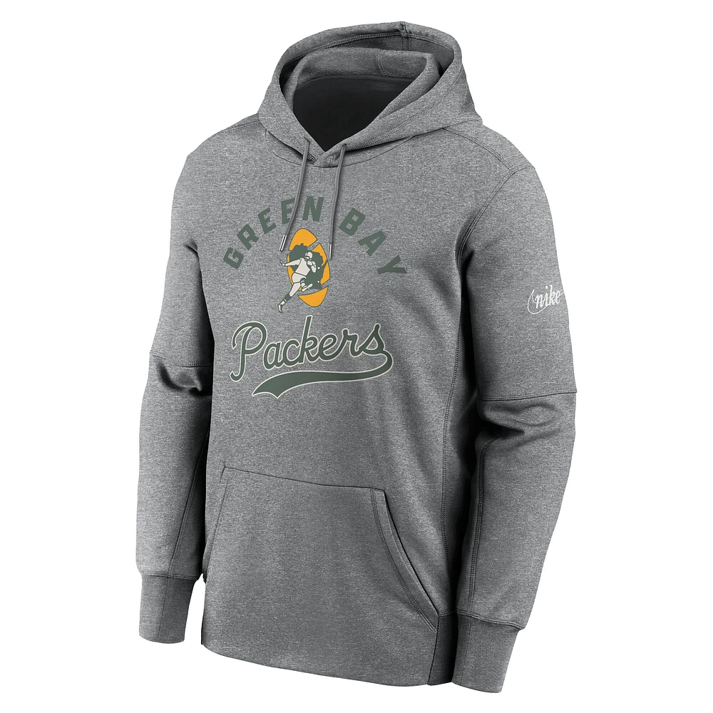 Men's Nike Heather Gray Green Bay Packers Performance Fleece Pullover Hoodie