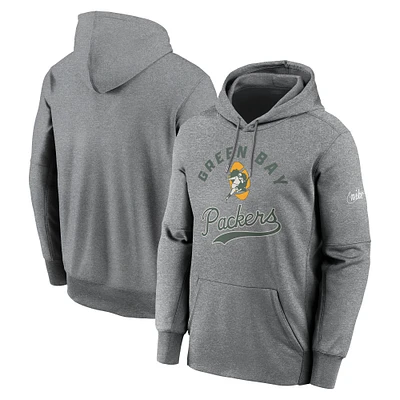 Men's Nike Heather Gray Green Bay Packers Performance Fleece Pullover Hoodie