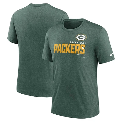 T-shirt Nike Green Bay Packers Wordmark Tri-Blend pour homme - Vert chiné