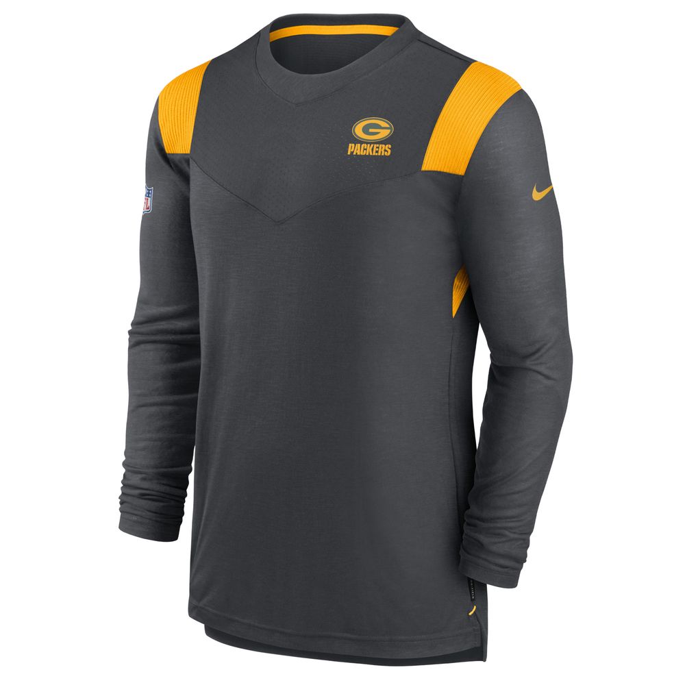 Men's Nike Heathered Charcoal/Gold Green Bay Packers Sideline Performance Long Sleeve T-Shirt