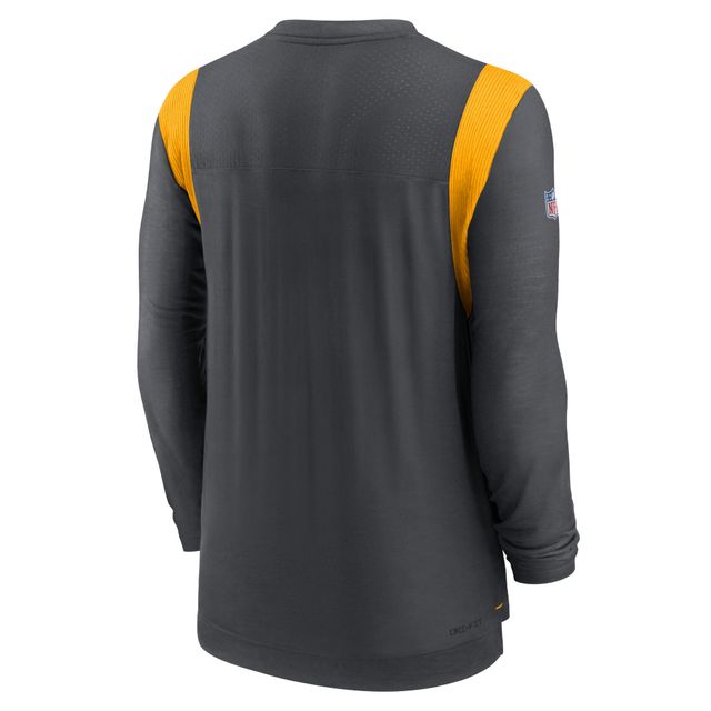 T-shirt à manches longues pour homme Nike Heathered Charcoal/Gold Green Bay Packers Sideline Performance