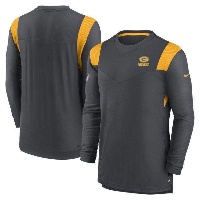 T-shirt à manches longues pour homme Nike Heathered Charcoal/Gold Green Bay Packers Sideline Performance