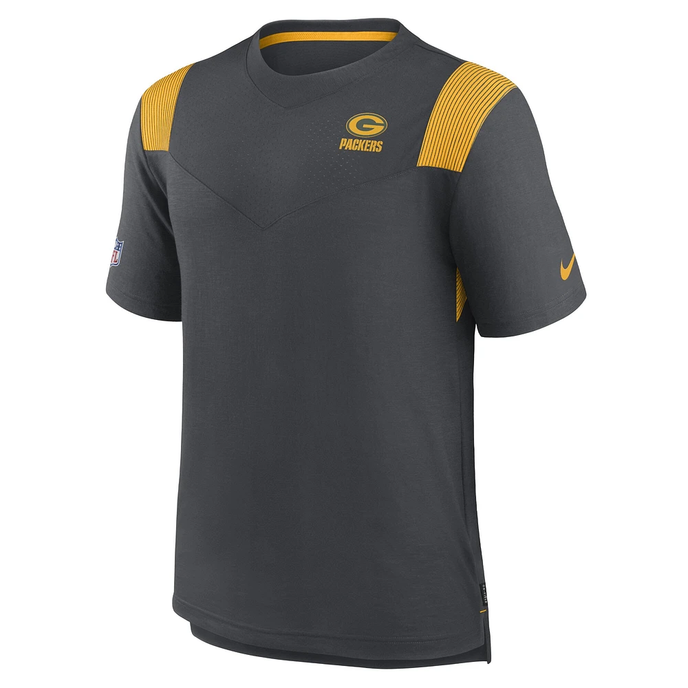 Men's Nike Heathered Charcoal/Gold Green Bay Packers Sideline Player Performance - T-Shirt