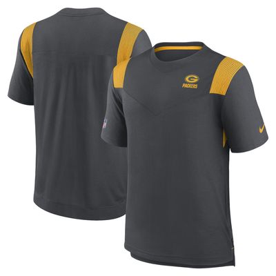 Men's Nike Heathered Charcoal/Gold Green Bay Packers Sideline Player Performance - T-Shirt