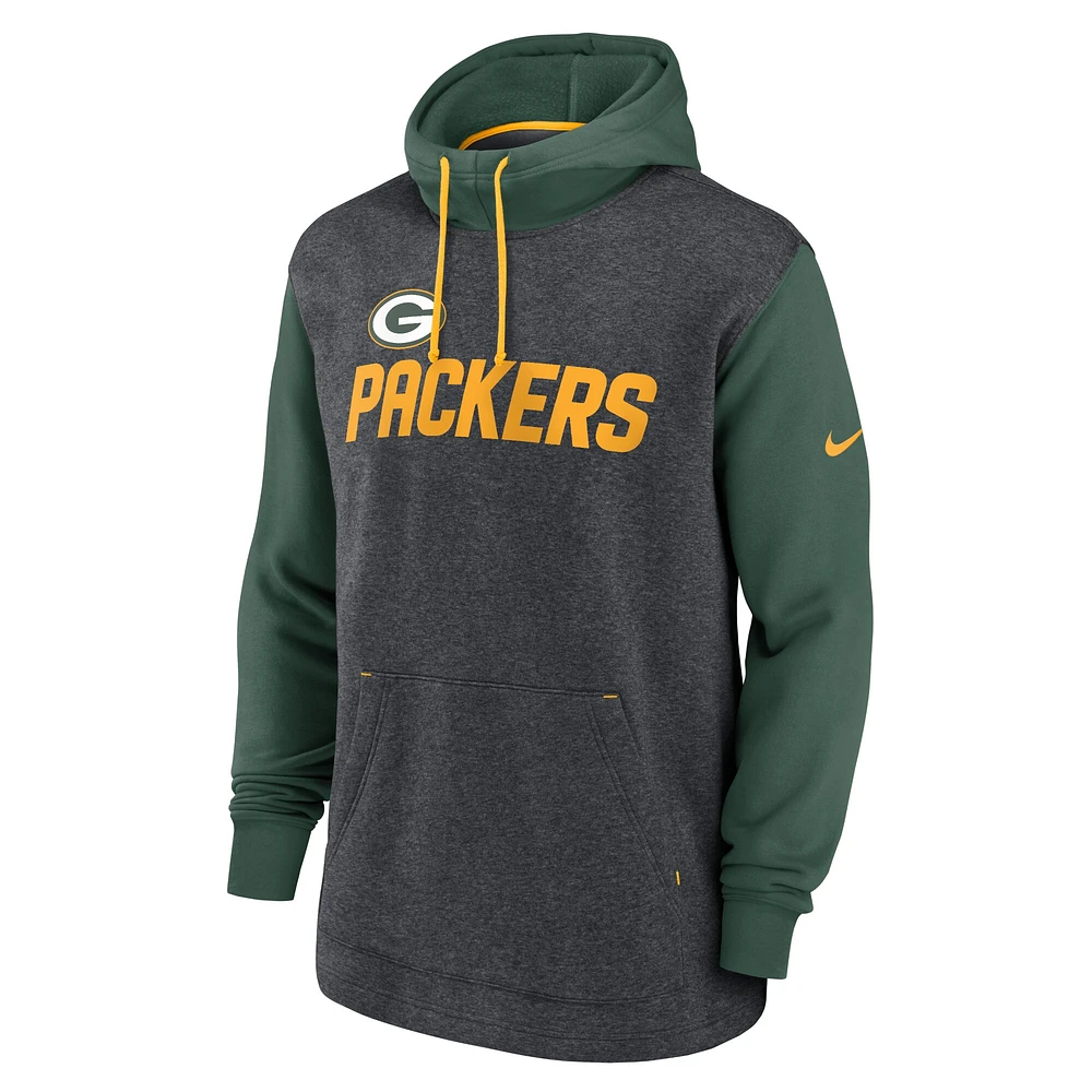 Chandail à capuchon Surrey Legacy Nike Heathered Charcoal/Green Green Bay Packers pour homme