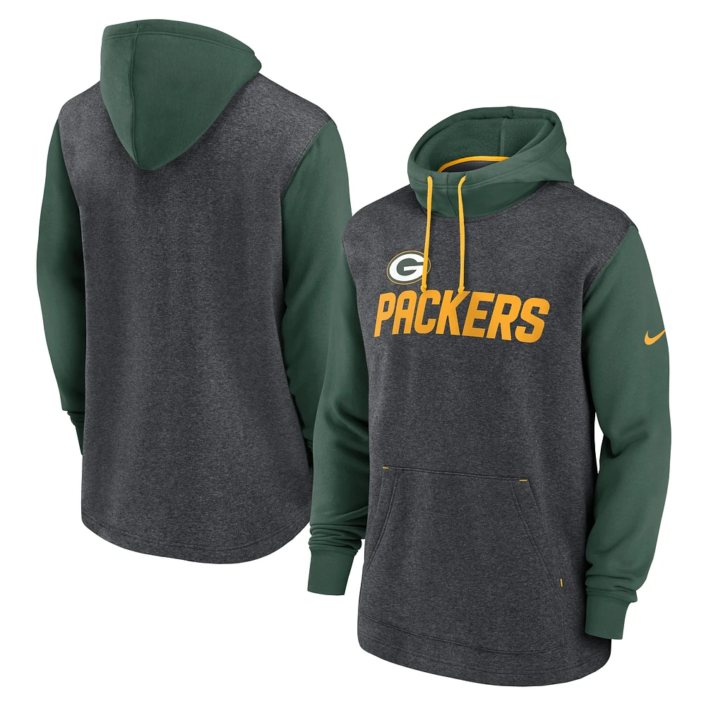 Chandail à capuchon Surrey Legacy Nike Heathered Charcoal/Green Green Bay Packers pour homme