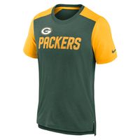 Men's Nike Heathered Green/Heathered Gold Green Bay Packers Color Block Team Name T-Shirt