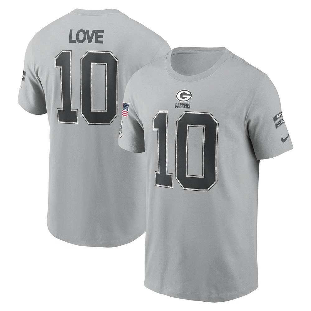 Men's Nike Jordan Love Gray Green Bay Packers 2024 Salute To Service Name & Number T-Shirt