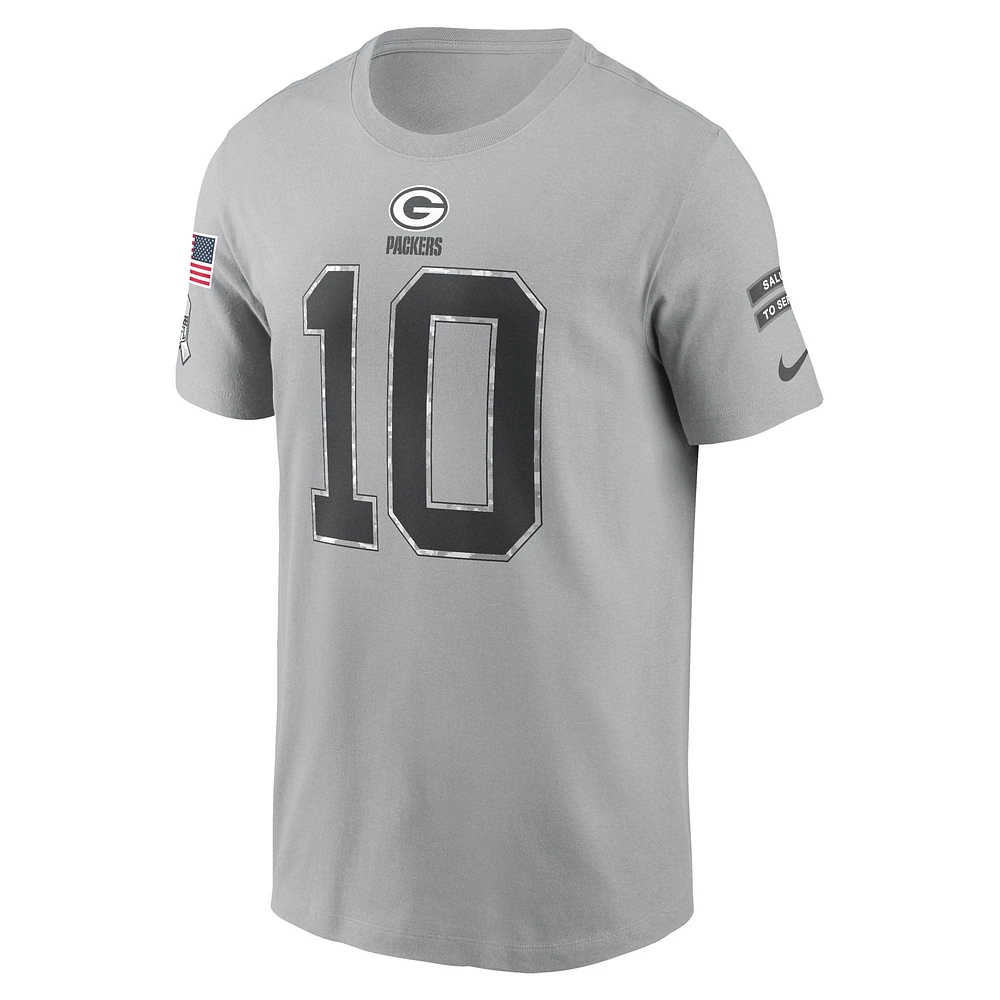 Men's Nike Jordan Love Gray Green Bay Packers 2024 Salute To Service Name & Number T-Shirt