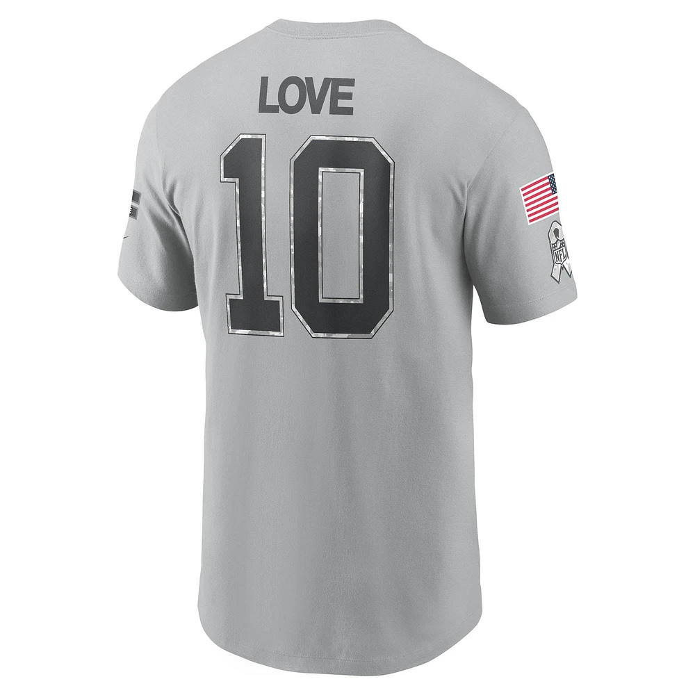 Men's Nike Jordan Love Gray Green Bay Packers 2024 Salute To Service Name & Number T-Shirt