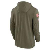 Men's Nike Olive Green Bay Packers 2022 Salute to Service Tonal Lightweight Long Sleeve Hooded T-Shirt