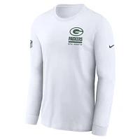 Men's Nike White Green Bay Packers Sideline Performance Long Sleeve T-Shirt