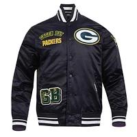 Veste Pro Standard noire en satin sublimé pour homme des Packers de Green Bay