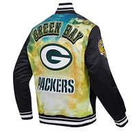 Men's Pro Standard Black Green Bay Packers Sublimated Satin Full-Snap Jacket