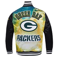 Men's Pro Standard Black Green Bay Packers Sublimated Satin Full-Snap Jacket