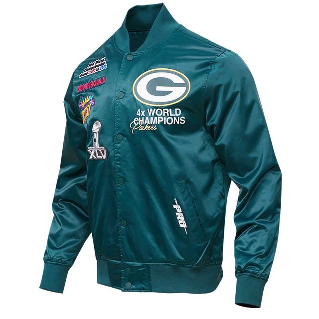 Veste universitaire Pro Standard Green Bay Packers Championship en satin à boutons-pression pour homme