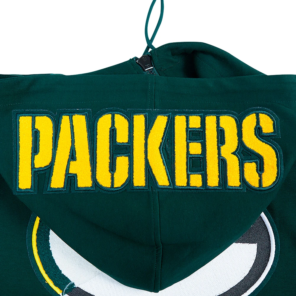 Sweat à capuche zippé en tricot double avec logo fendu Pro Standard Green Bay Packers pour homme