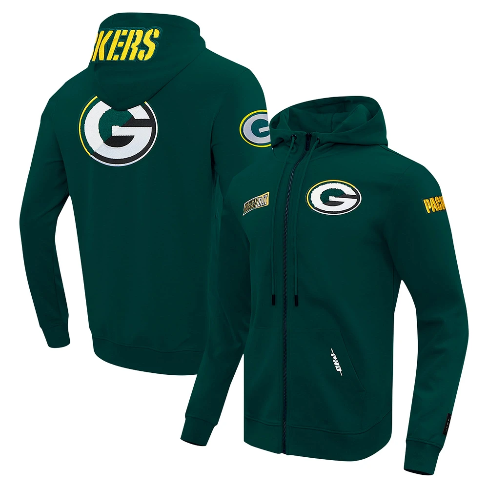 Sweat à capuche zippé en tricot double avec logo fendu Pro Standard Green Bay Packers pour homme