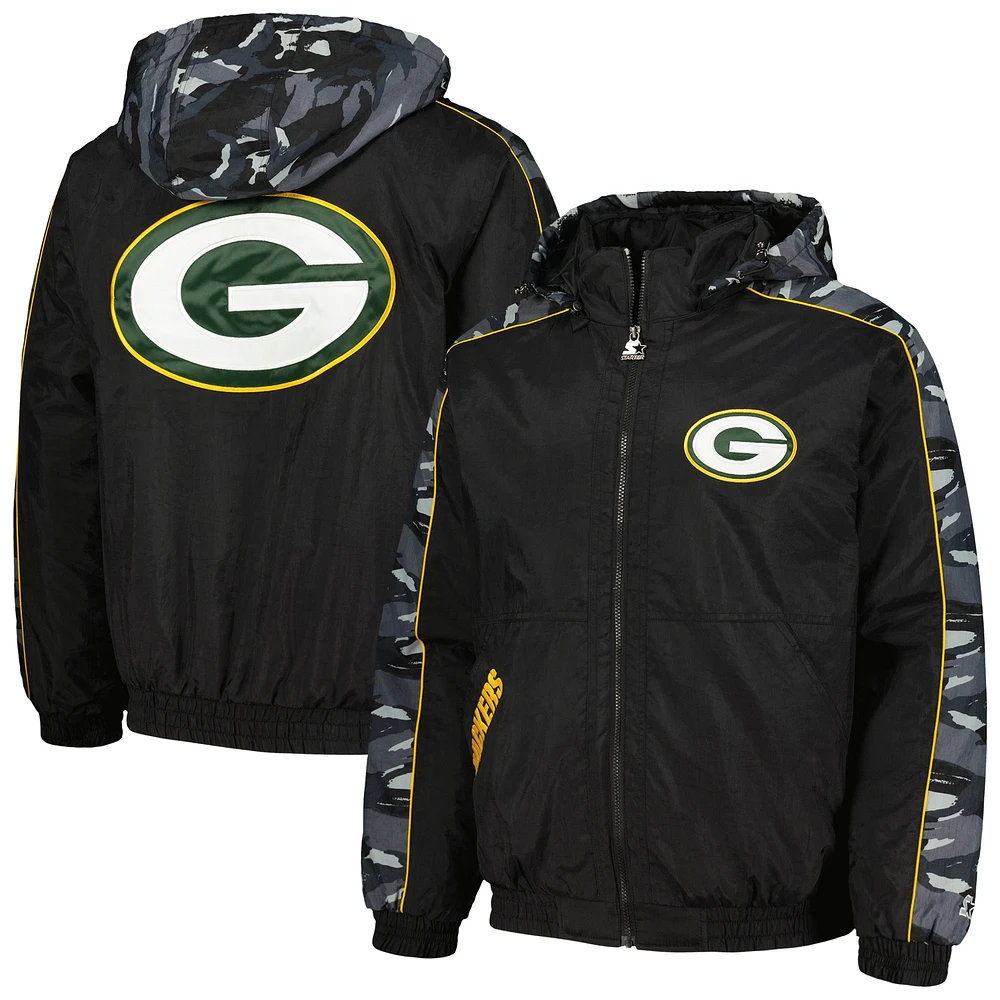 Men's Starter Black Green Bay Packers Thursday Night Gridiron Full-Zip Hoodie