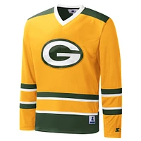 Men's Starter Gold Green Bay Packers Cross-Check V-Neck Long Sleeve T-Shirt