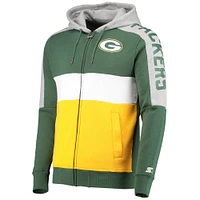 Sweat à capuche avec fermeture éclair et blocs de couleurs pour homme Starter vert/or Green Bay Packers Playoffs