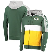 Sweat à capuche avec fermeture éclair et blocs de couleurs pour homme Starter vert/or Green Bay Packers Playoffs