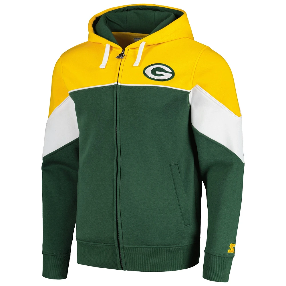 Sweat à capuche entièrement zippé Starter Green Bay Packers pour hommes, vert/or