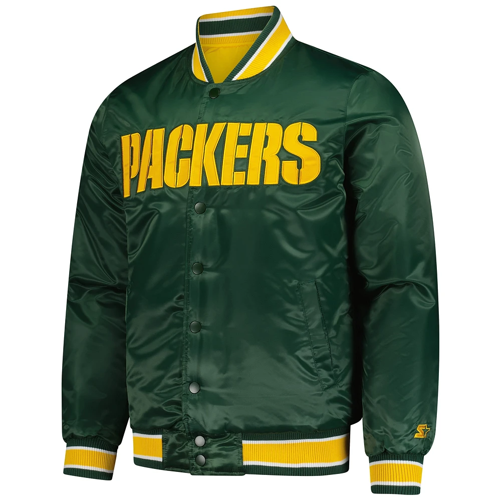 Veste réversible en satin à boutons-pression pour homme des Packers de Green Bay, vert/or