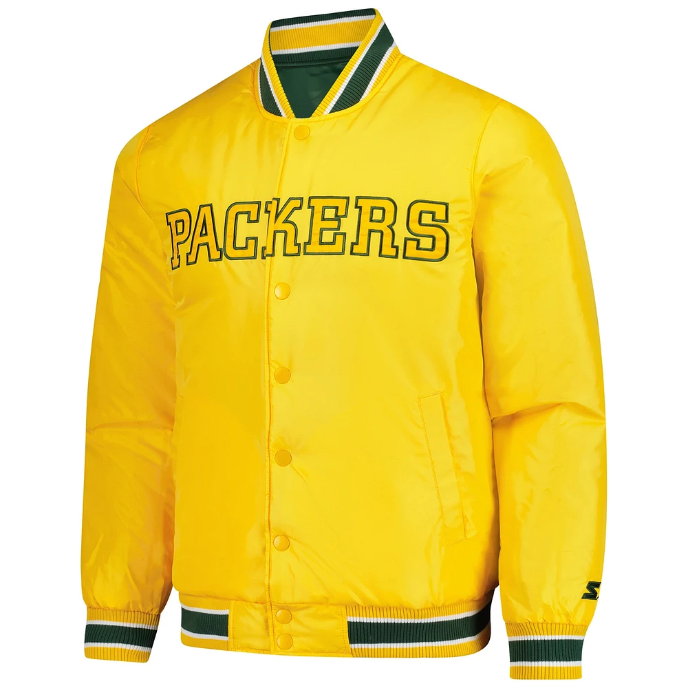 Veste réversible en satin à boutons-pression pour homme des Packers de Green Bay, vert/or