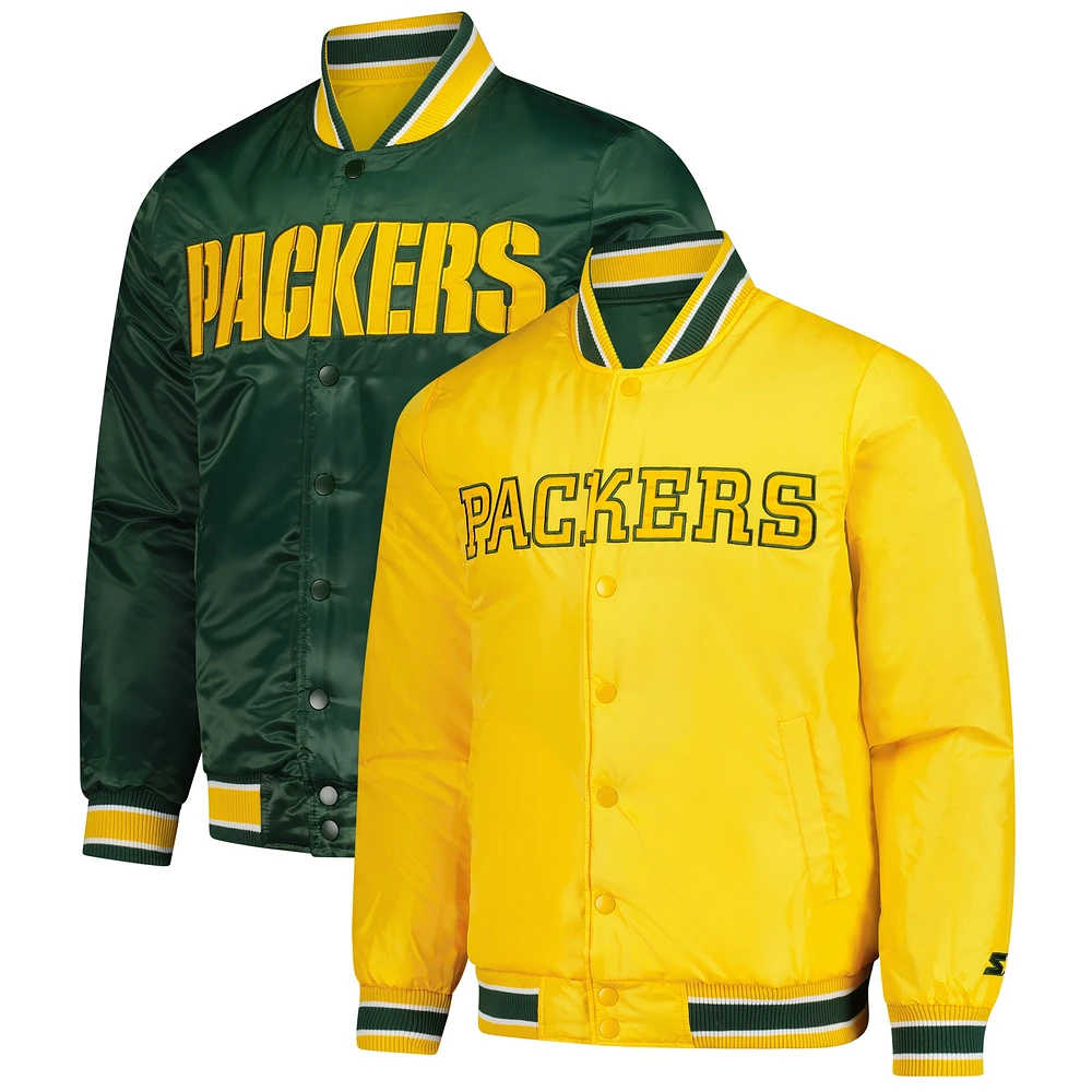 Veste réversible en satin à boutons-pression pour homme des Packers de Green Bay, vert/or