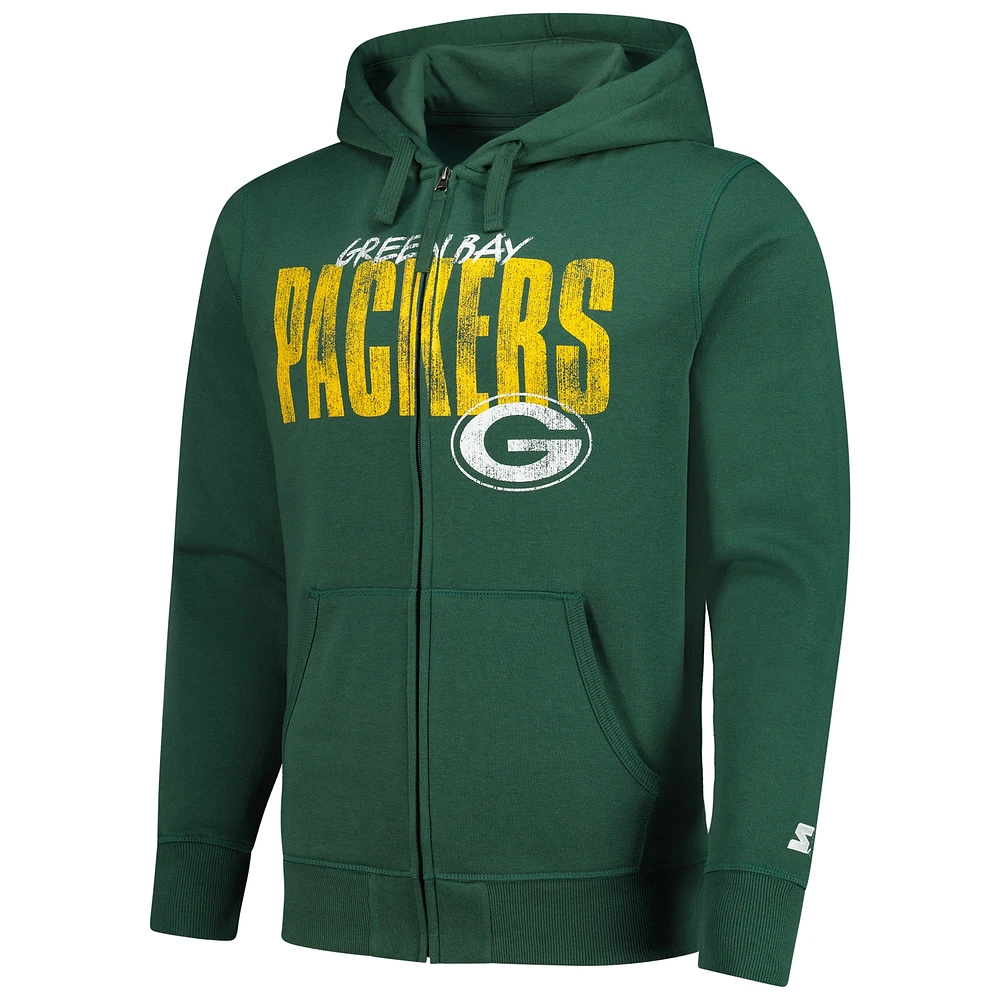 Men's Starter Green Bay Packers Distressed Classic Full-Zip Hoodie