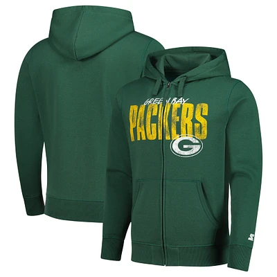 Men's Starter Green Bay Packers Distressed Classic Full-Zip Hoodie