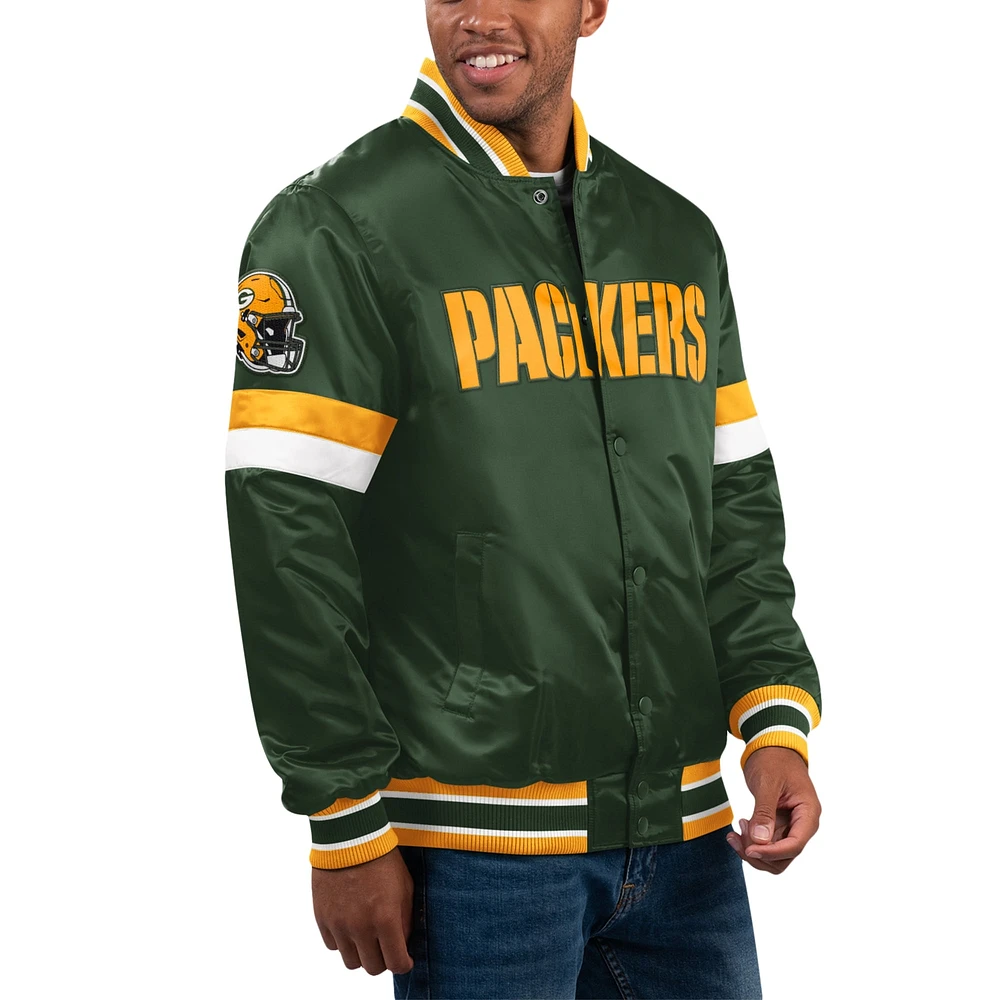 Veste universitaire à bouton-pression en satin Starter Green Bay Packers pour hommes