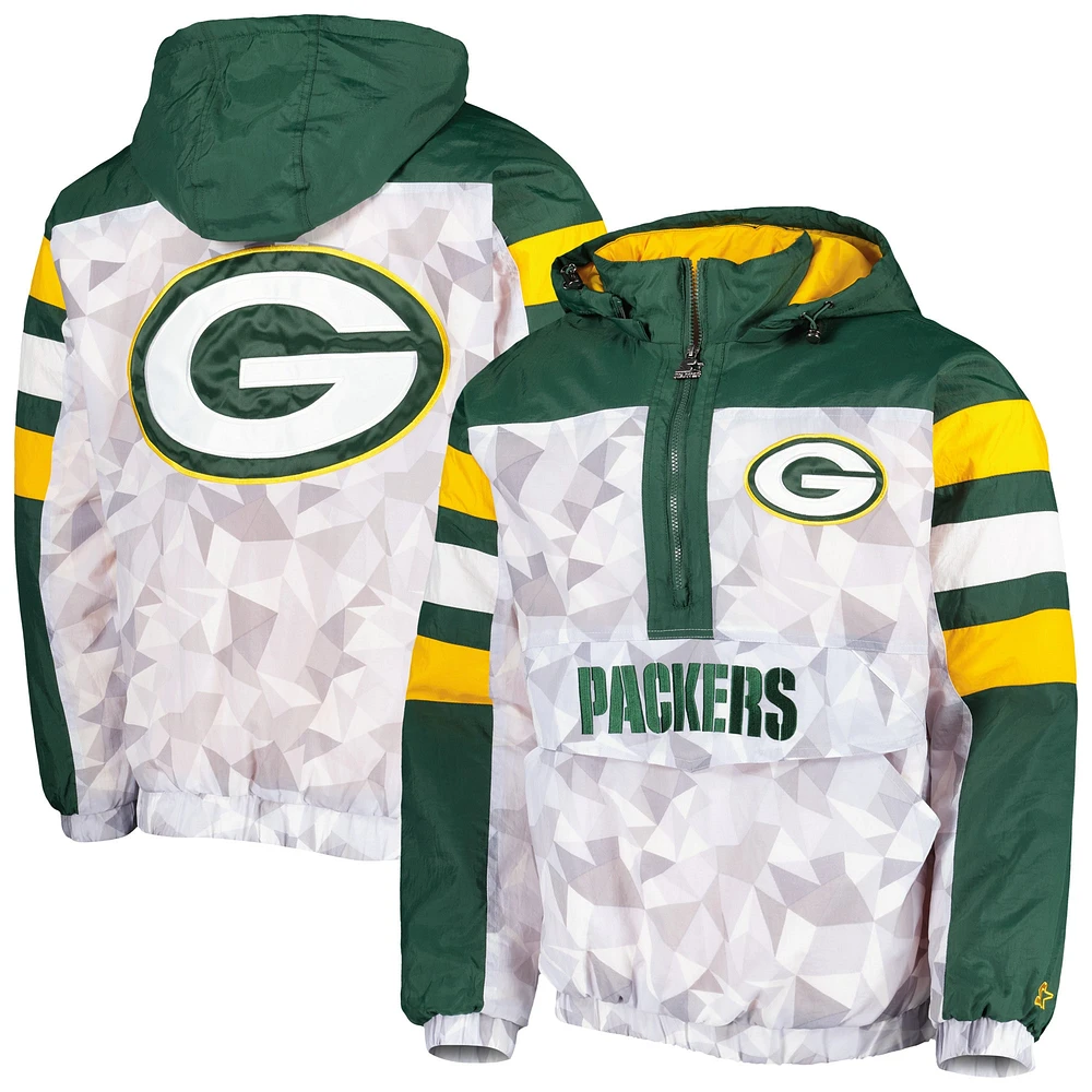 Men's Starter White/Green Green Bay Packers Thursday Night Gridiron Raglan Half-Zip Hooded Jacket