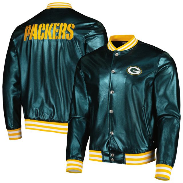 Blouson aviateur métallisé à boutons-pression The Wild Collective Green Bay Packers pour homme