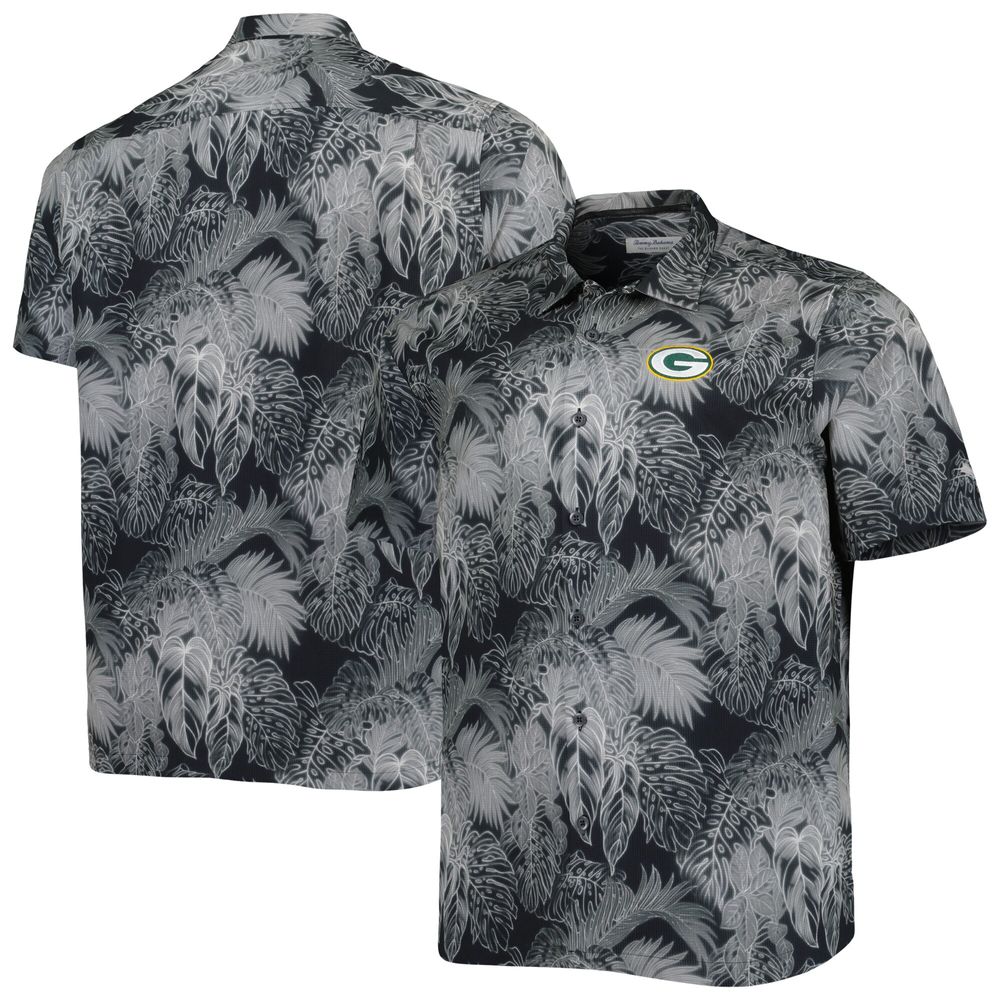 Men's Tommy Bahama Black Green Bay Packers Big & Tall Coast Luminescent Fronds Camp IslandZone Button-Up Shirt