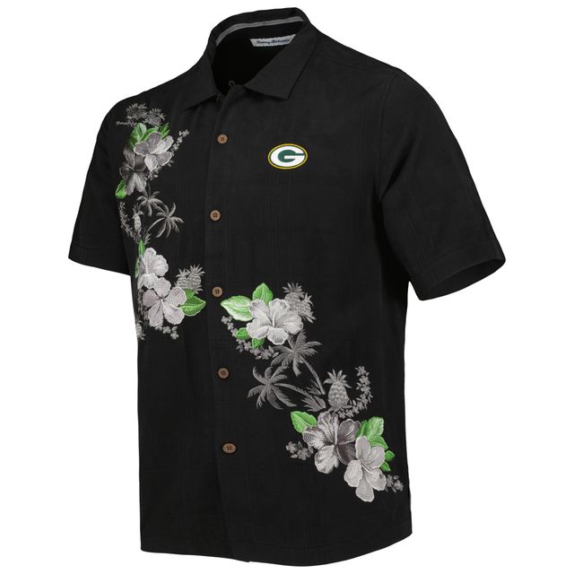 Chemise boutonnée pour homme Tommy Bahama Black Green Bay Packers Sport Azule Oasis Camp