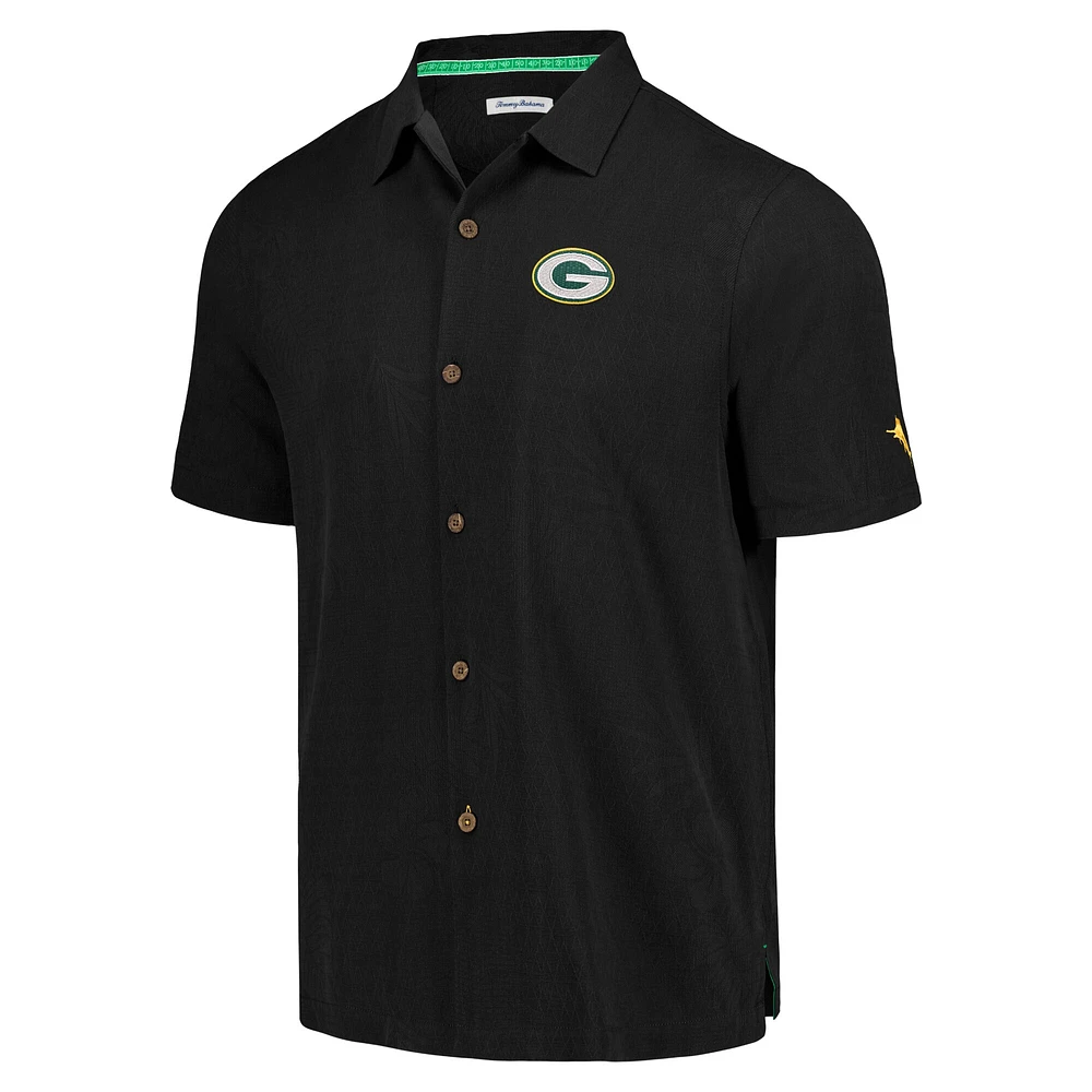 Men's Tommy Bahama Black Green Bay Packers Tidal Kickoff Camp Button-Up Shirt