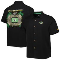 Men's Tommy Bahama Black Green Bay Packers Top of Your Game Camp Button-Up Shirt