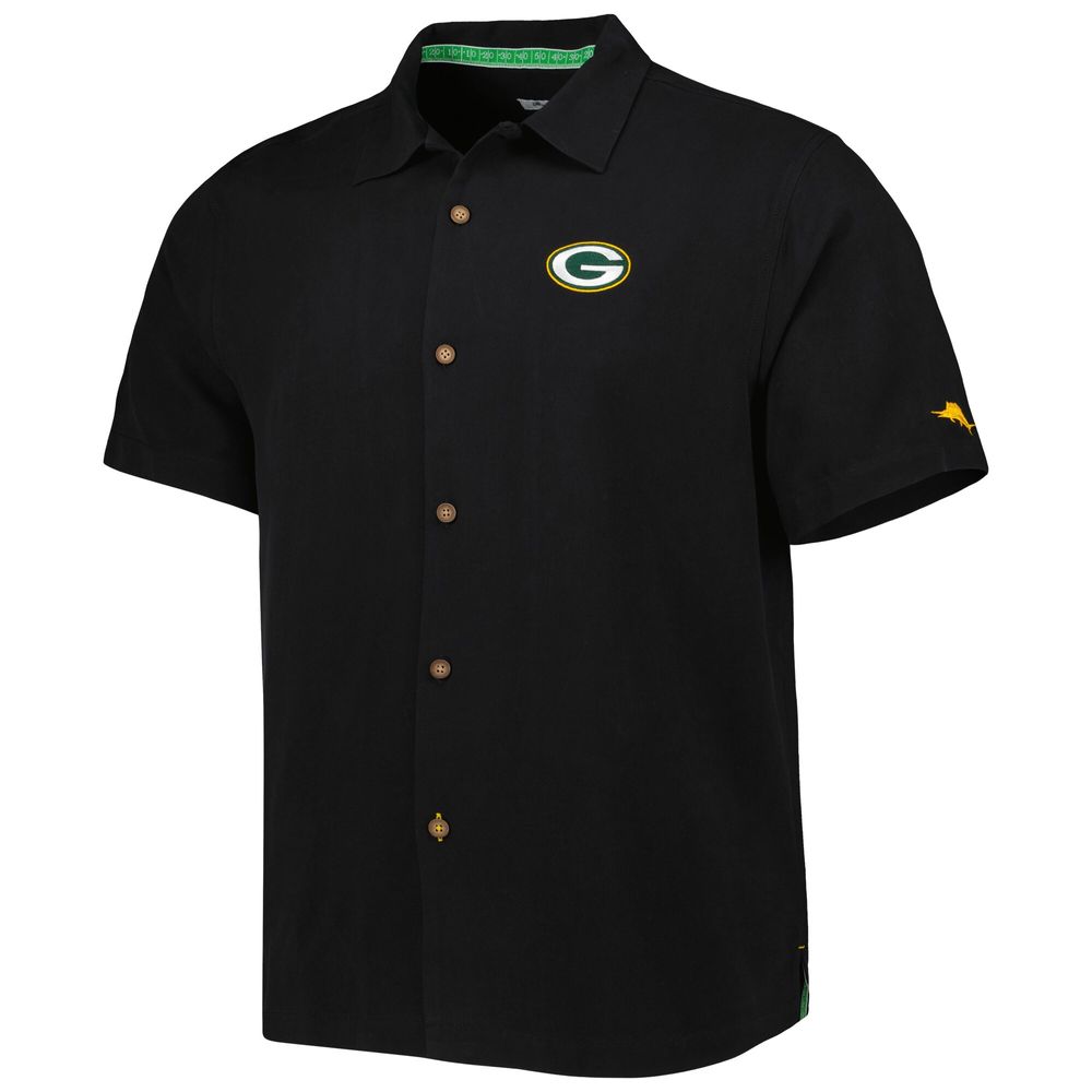 Men's Tommy Bahama Black Green Bay Packers Top of Your Game Camp Button-Up Shirt