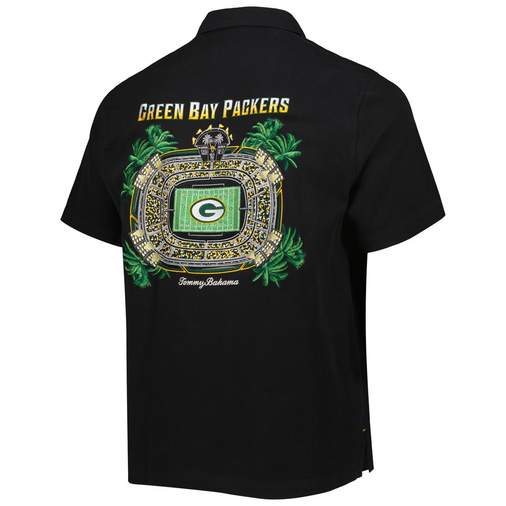 Men's Tommy Bahama Black Green Bay Packers Top of Your Game Camp Button-Up Shirt