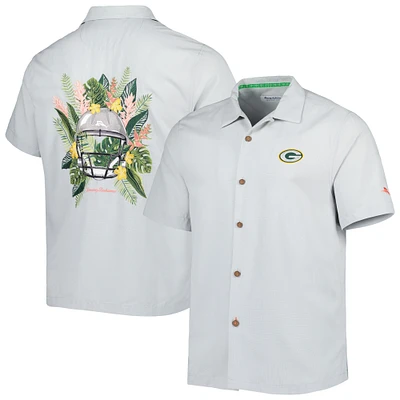 Chemise boutonnée pour homme Tommy Bahama Grey Green Bay Packers Coconut Point Frondly Fan Camp IslandZone