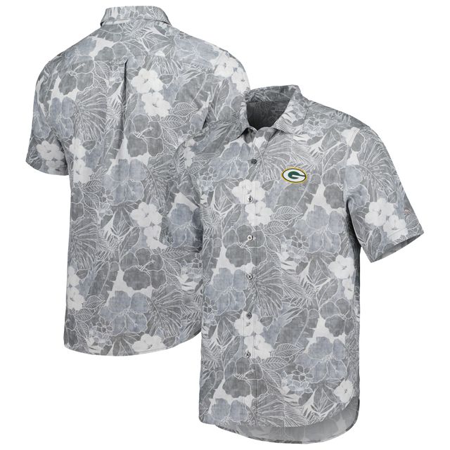 Chemise boutonnée Tommy Bahama pour hommes, gris, Green Bay Packers, Coconut Point Playa Floral Camp IslandZone