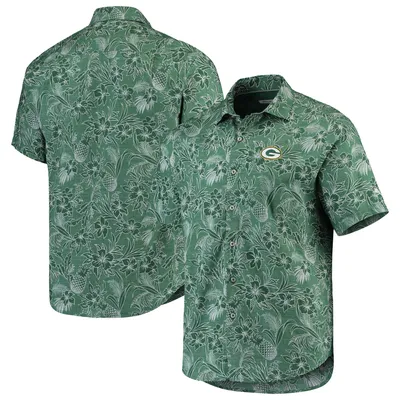 Men's Tommy Bahama Gray Green Bay Packers Coconut Point Playa Floral Camp  IslandZone Button-Up Shirt