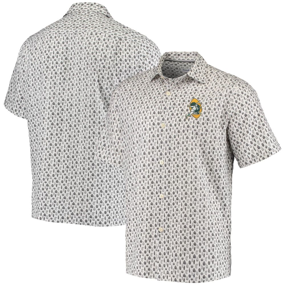 Tommy Bahama Men's Tommy Bahama White Green Bay Packers Baja Mar Throwback  Woven Button-Up Shirt